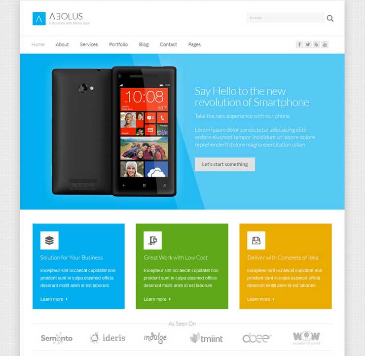 Layout sito web con Flat Design, piatto, semplice e minimal, senza ombre, texture e sfumature