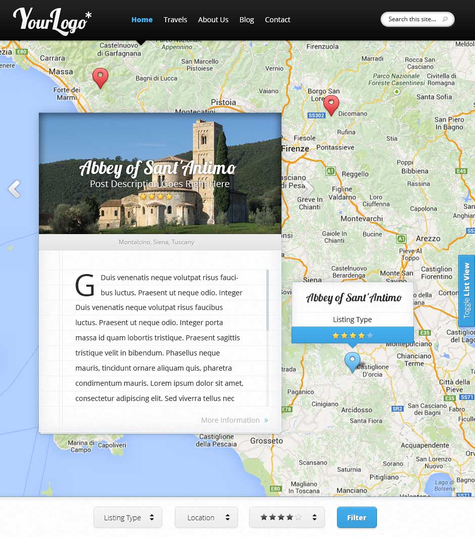 Bozza di progetto per Sito internet di agenzia di viaggi con mappa interattiva