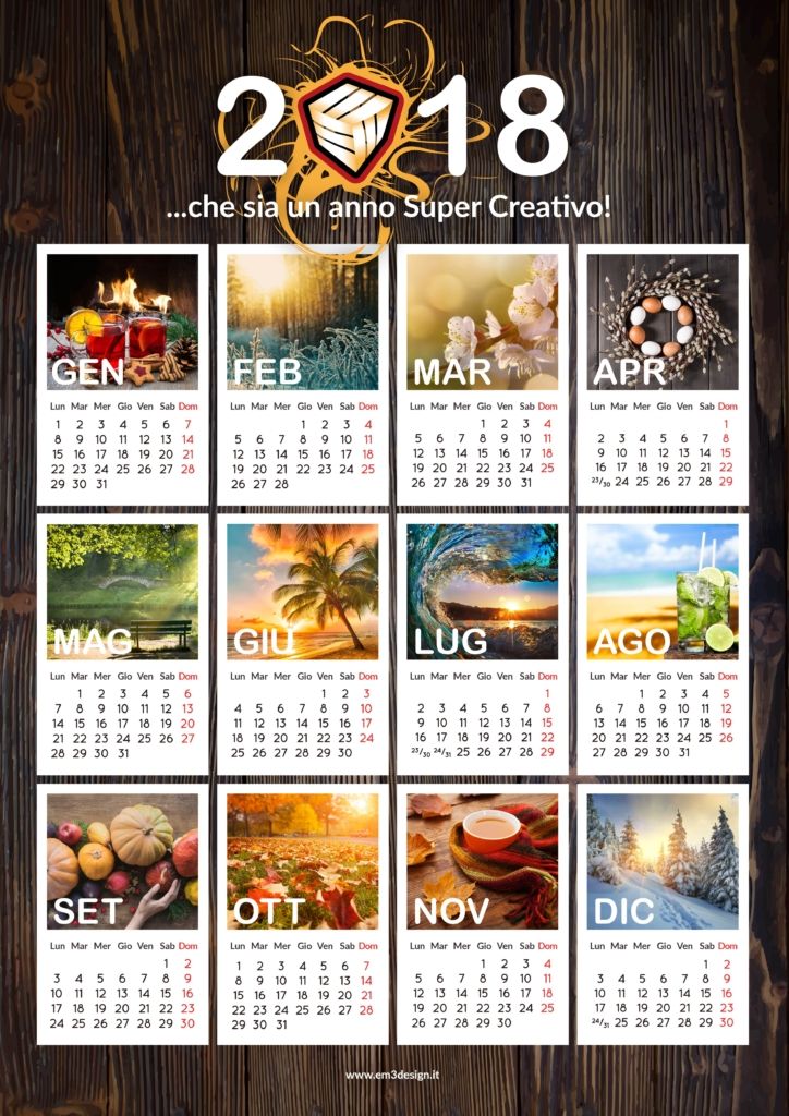 Calendario gratis 2018 EM3DESIGN alta definizione formato jpg