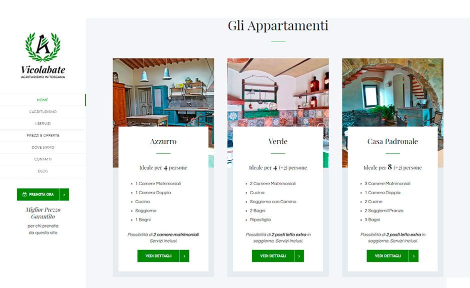 sezioni multiple di prenotazione on-line sito agriturismo toscana