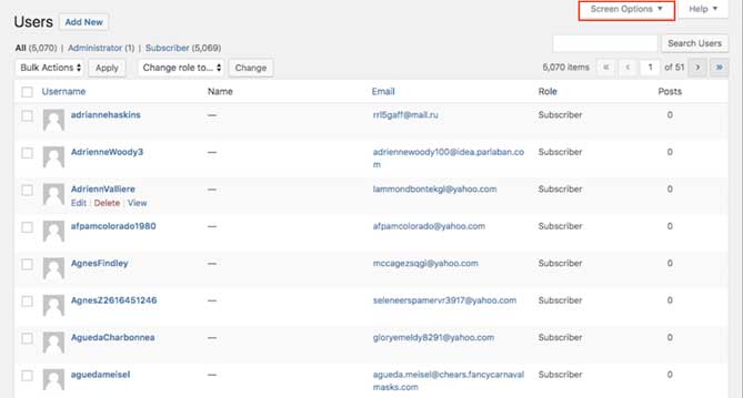 Elenco per la rimozione degli utenti di spam da WordPress