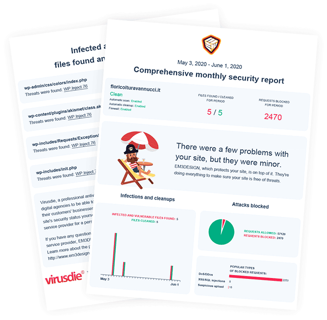 Fac-simili dei report di sicurezza inviati mensilmente, con un chiaro e comprensibile rapporto di quali e quanti attacchi sono stati bloccati