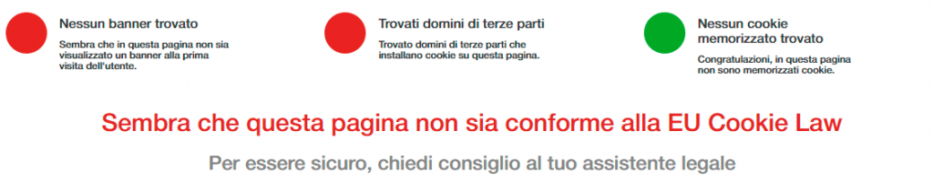 sito non conforme alla EU Cookie Law